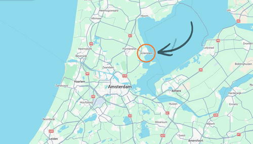 Kaart van Volendam en omgeving, de vestigingsplaats van Pilex