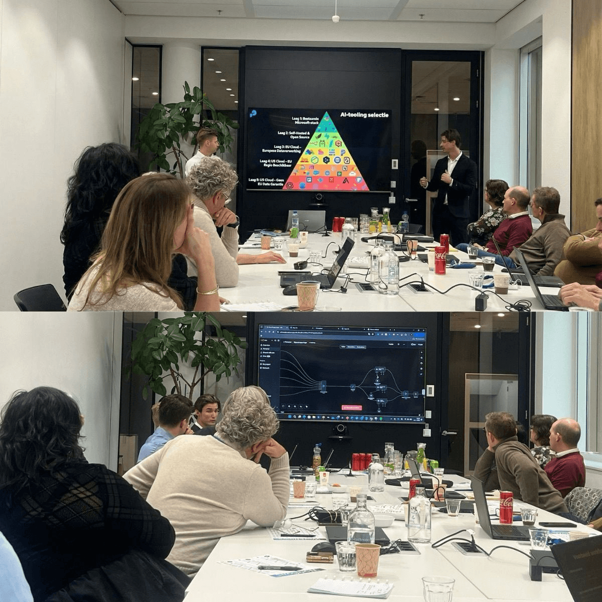 Workshopdeelnemers werken tijdens een hands-on AI-training aan hun eigen use-cases